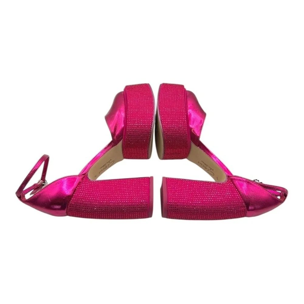 Circus Ny by Sam Edelman Hot Pink Rhinestone Platform Heels Ankle Strap Size 6.5